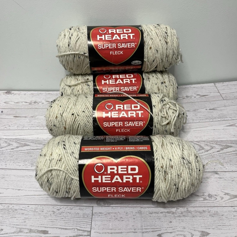 Red Heart Super Saver Fleck Yarn Aran Fleck 4313 Worsted 4-Ply 6oz Lot of 4